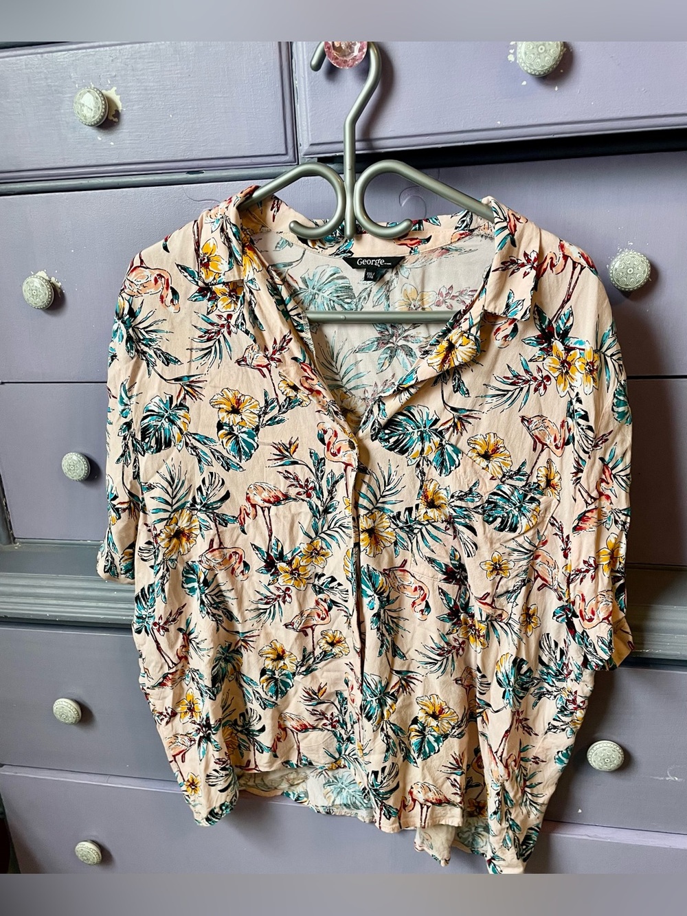 George XXL Floral Button-Front Blouse in Light Peach